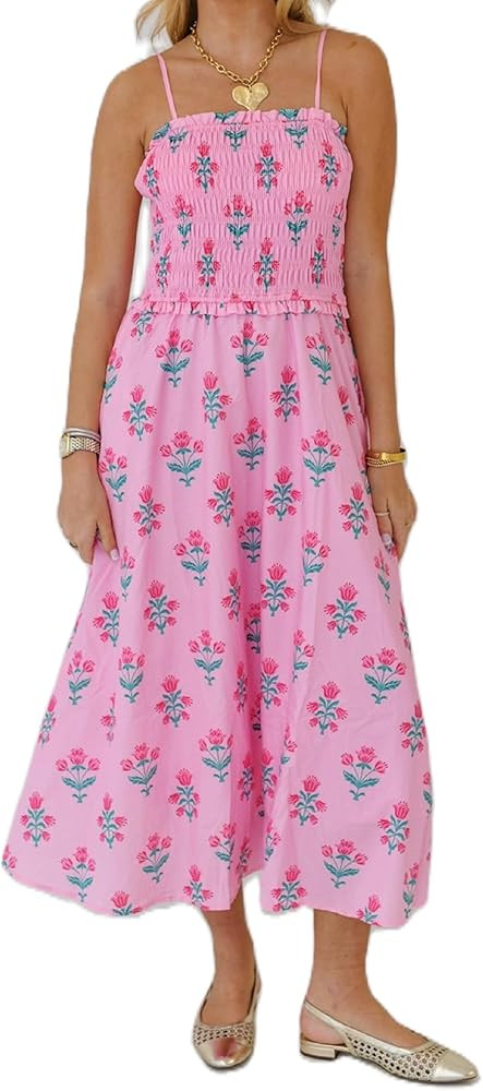 Women Summer Vocation Boho Floral Long Dress Sleeveless Flowy Tiered A Line Maxi Sundress Going O... | Amazon (US)