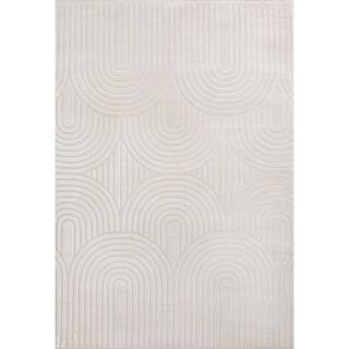 Ariana MidCentury Art Deco Striped Arches 2-Tone High-Low White/Cream 3 ft. x 5 ft. Area Rug | The Home Depot