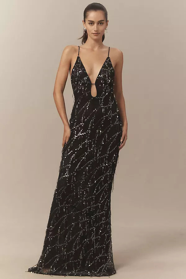 MISHA Onyx Sequin V-Neck Maxi Dress | Anthropologie (US)