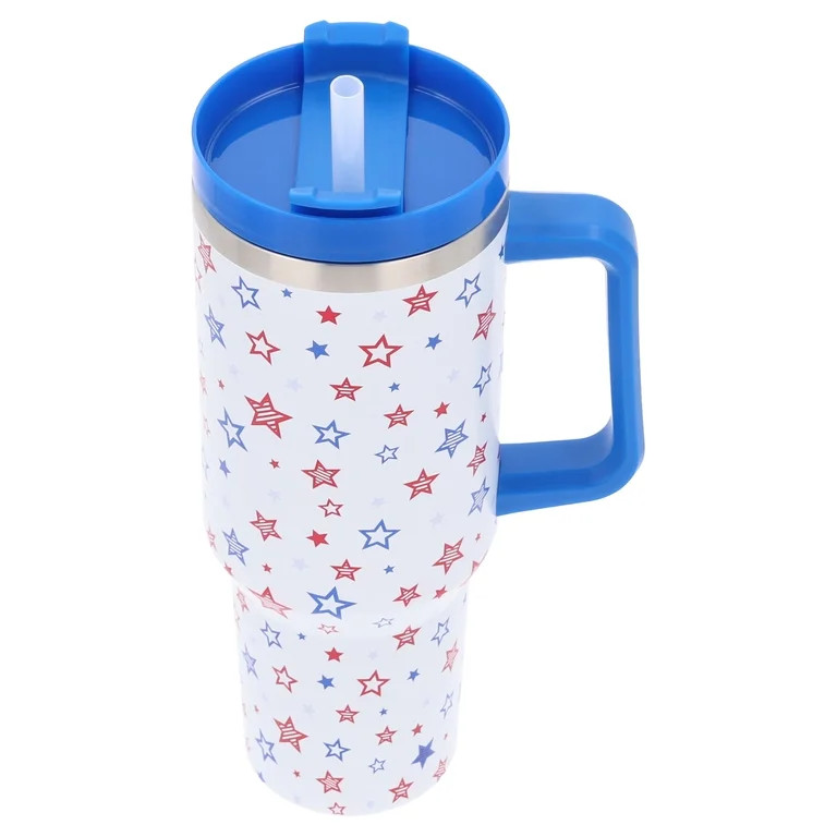 Way To Celebrate 40 oz Patriotic Stainless Steel Star Tumbler with Straw - Walmart.com | Walmart (US)