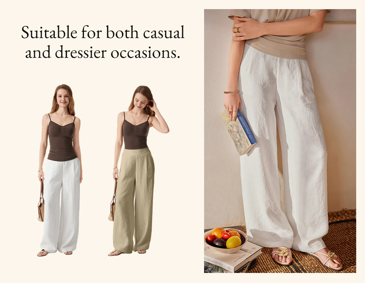 Breezy Linen Mid Rise Wide Leg Pant with Pockets | OGLmove