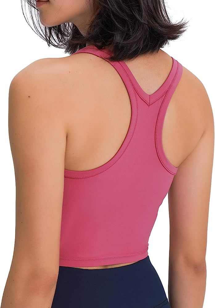 Women's Longline Sports Bra Yoga Racerback Crop Top with Built in Bra | Amazon (US)