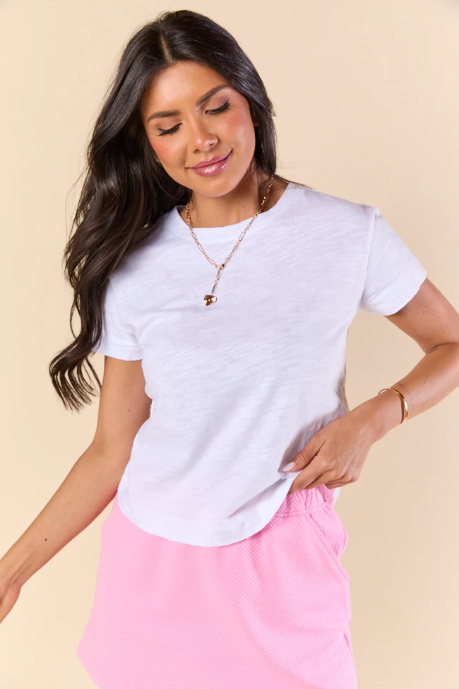 Easy Fit Short Sleeve White Boxy Tee | Pink Lily
