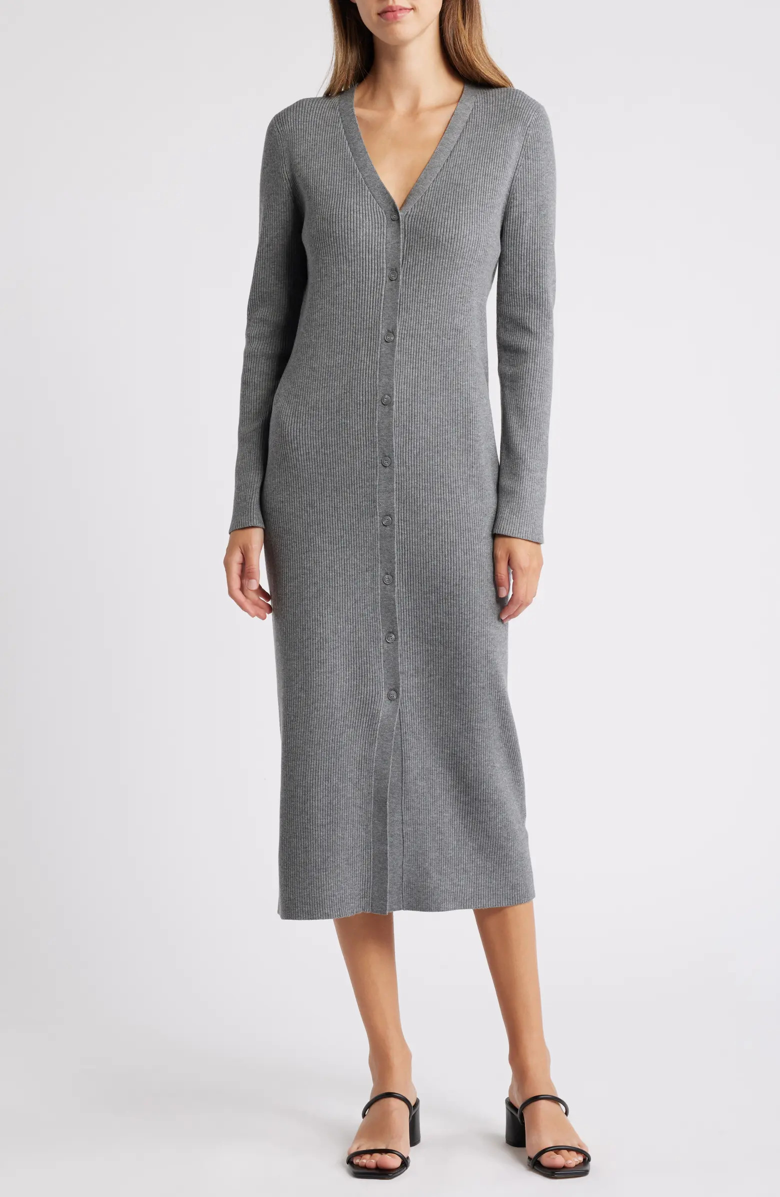 Long Sleeve Button-Up Rib Sweater Dress | Nordstrom