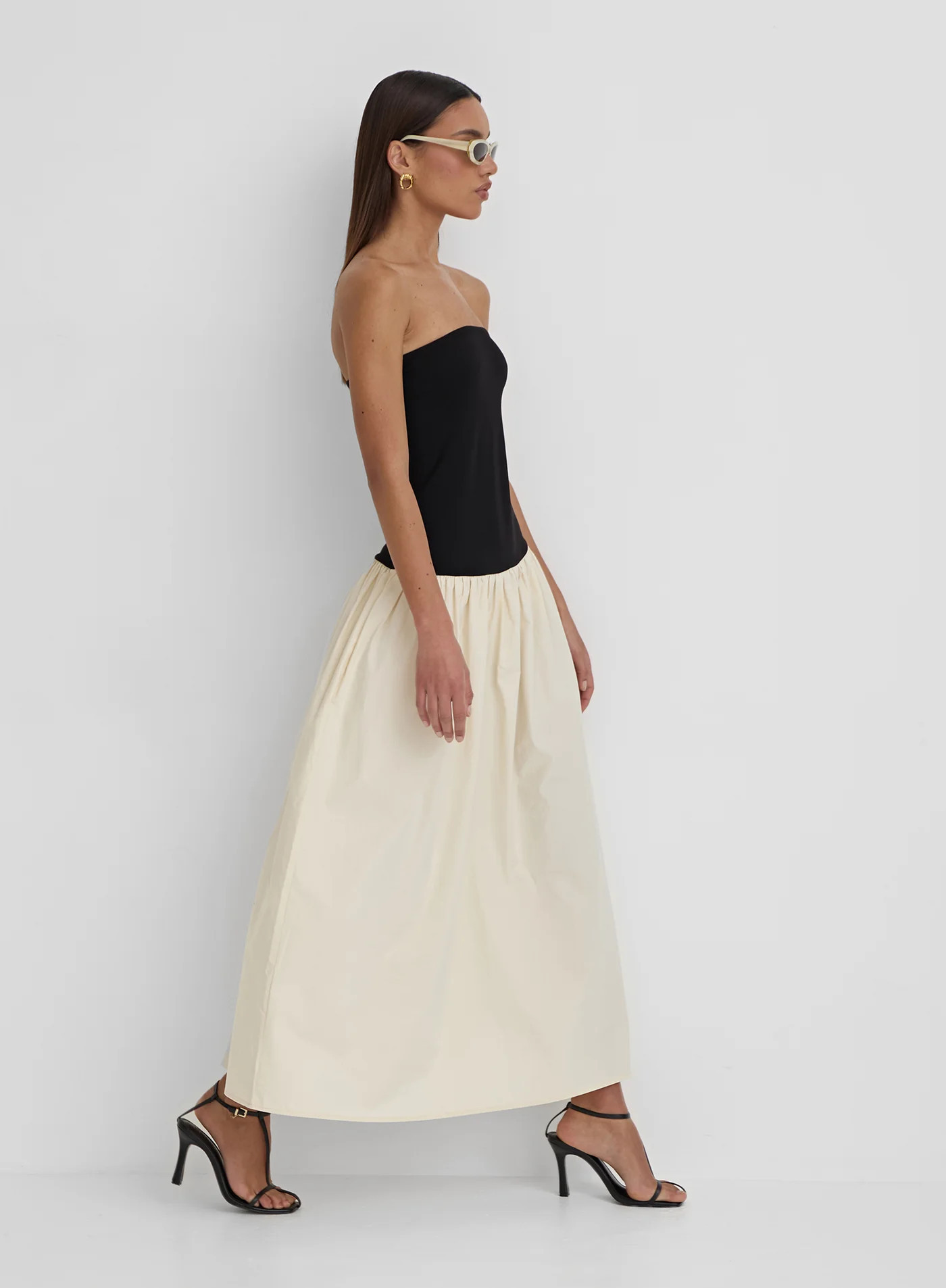 Monochrome Drop Waist Bandeau Dress- Lova | 4th & Reckless