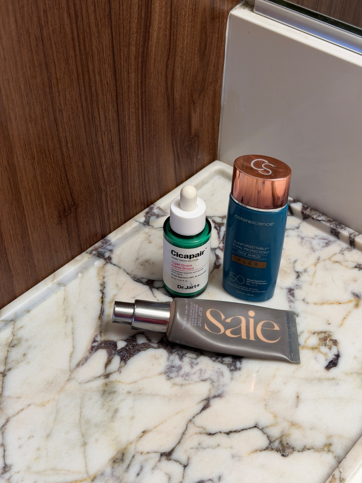 For redness & no makeup makeup days! 
shade 2 or 3 in Saie they’re both peachy