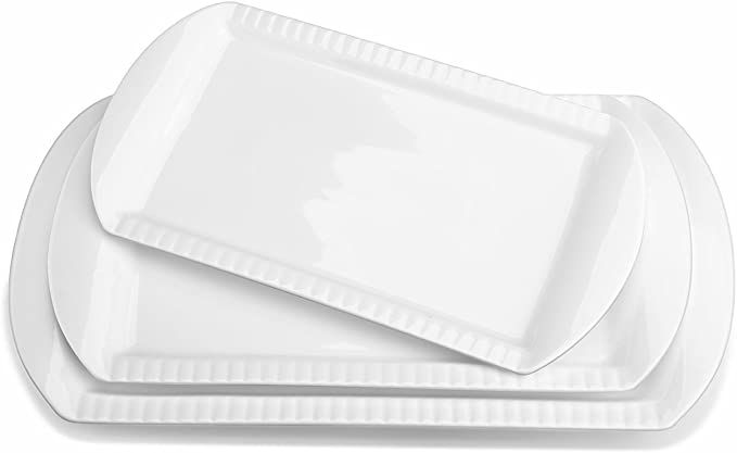 LIFVER Large Serving Platters, 16"/14"/12" Serving Plates Set of 3, White Rectangular Serving Tra... | Amazon (US)
