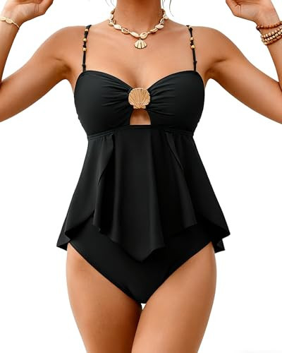 XUNYU Women Tankini Swimsuit Tummy Control Two Piece Bathing Suit Flowy Full Coverage Swim Suits High Waisted Modest Swimwear | Amazon (US)
