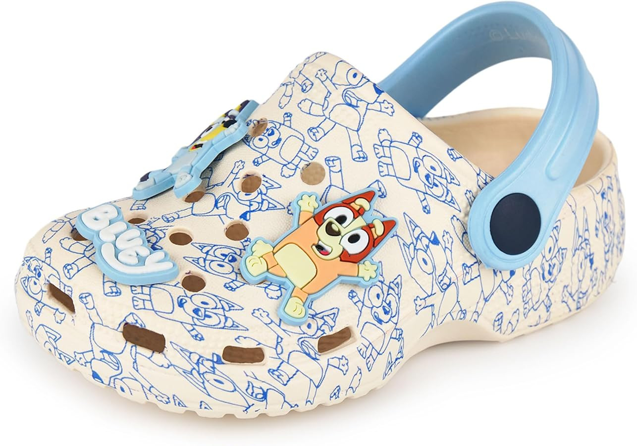 Bluey Boys Clogs Kids Slip On Footwear Novelty Charms in Tan & Blue All Over Print Sandals Slider... | Amazon (US)
