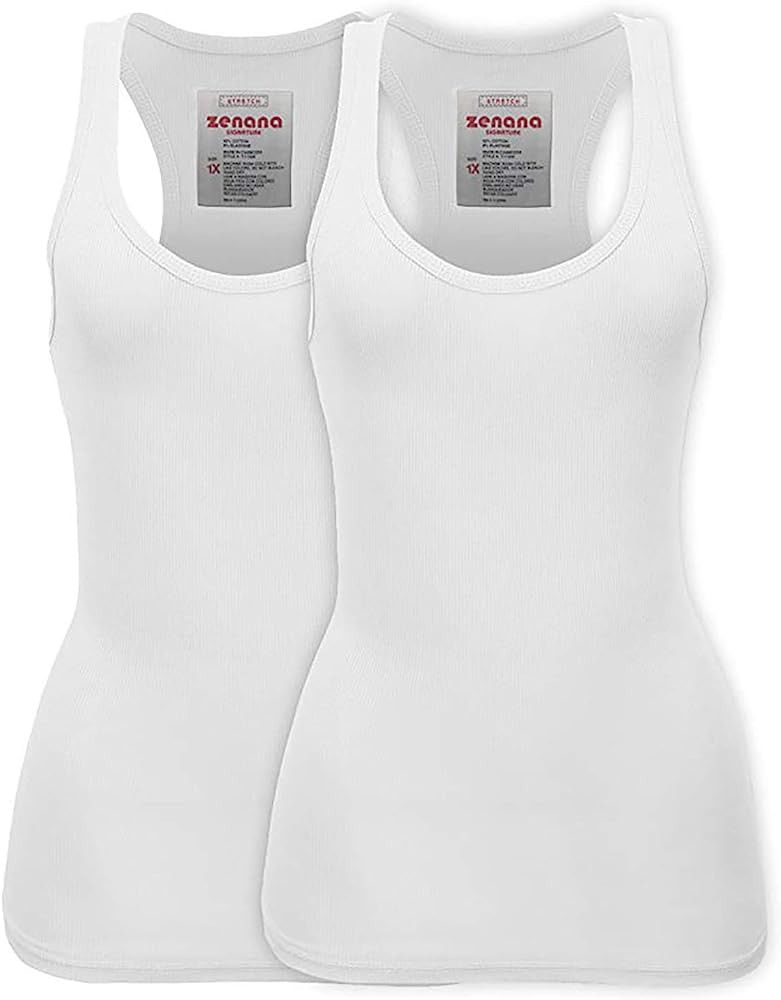 Zenana Women's Plain Solid Color Ribbed Racerback Tank Top Shirt Plus Sizes | Amazon (US)