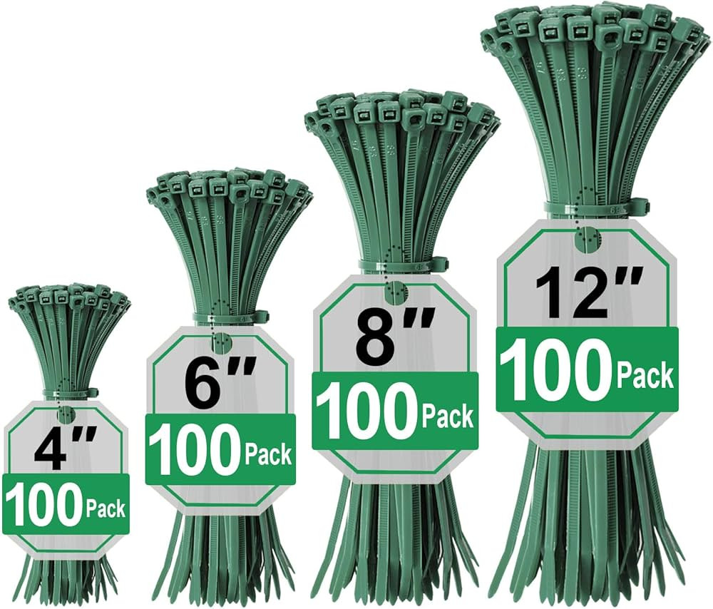 Green Zip Ties Assorted Sizes (4"+6"+8"+12"), 400 Pack, Cable Ties UV Resistant for Garden, Plant... | Amazon (US)
