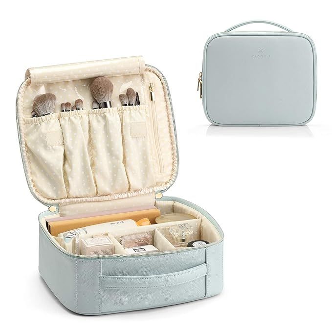 Vlando Travel Makeup Bag, Large Capacity Cosmetic Bag for Women PU Leather Makeup Case Organizer ... | Amazon (US)
