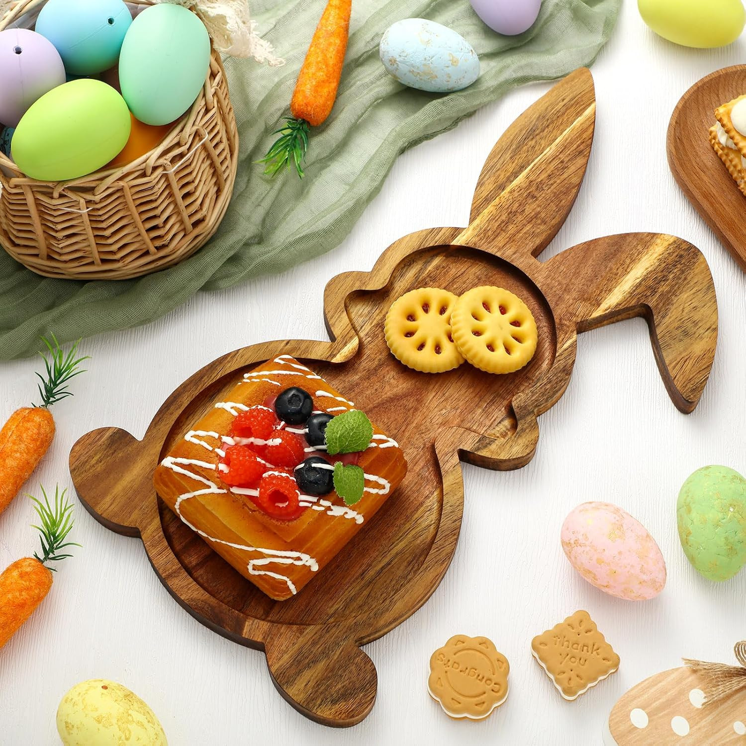 Domensi Easter Bunny Plates Rabbit Wooden Serving Platter Rustic Decorative Salad Plates Wood Cha... | Amazon (US)