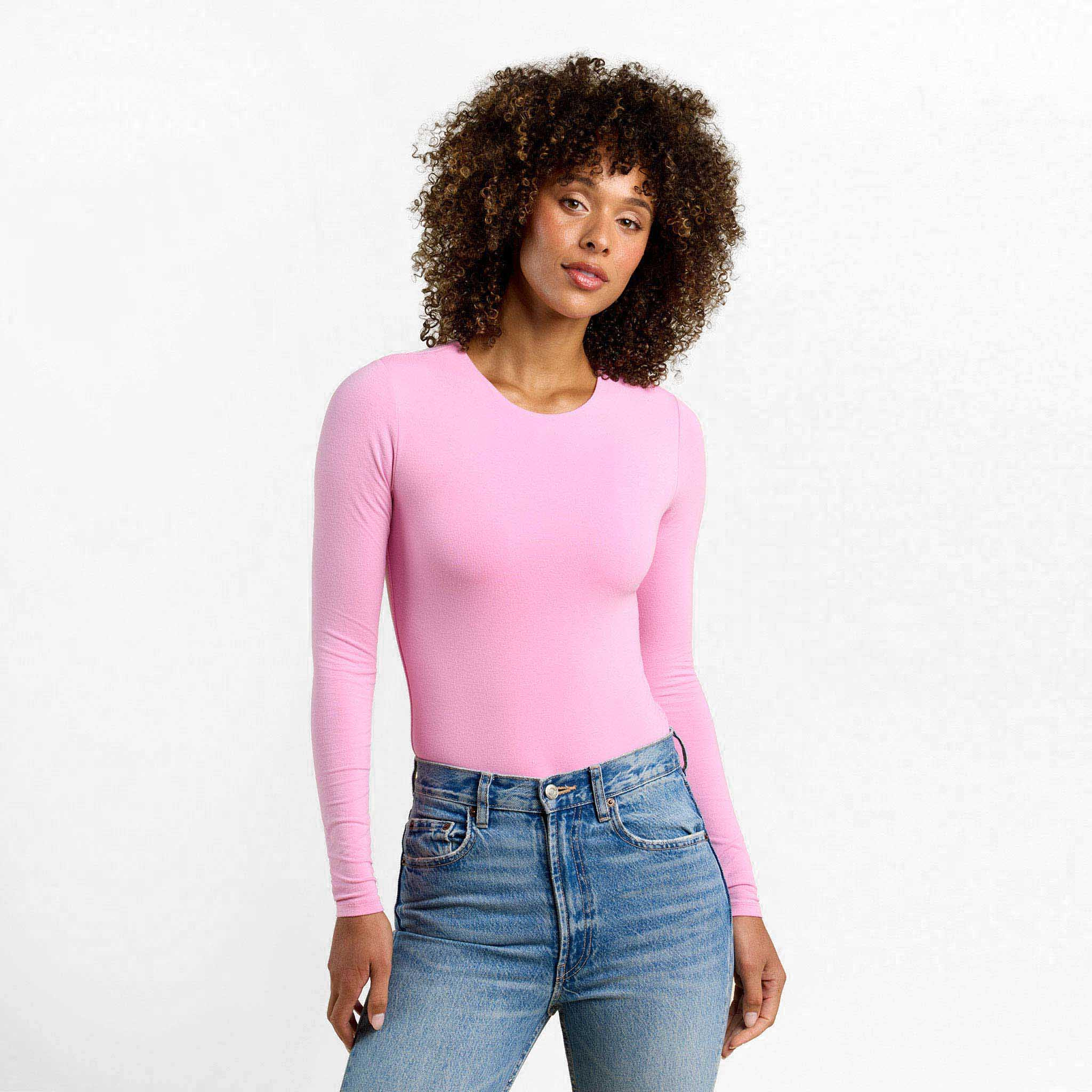 Cotton Stretch Long Sleeve Crewneck Bodysuit | Nuuds US