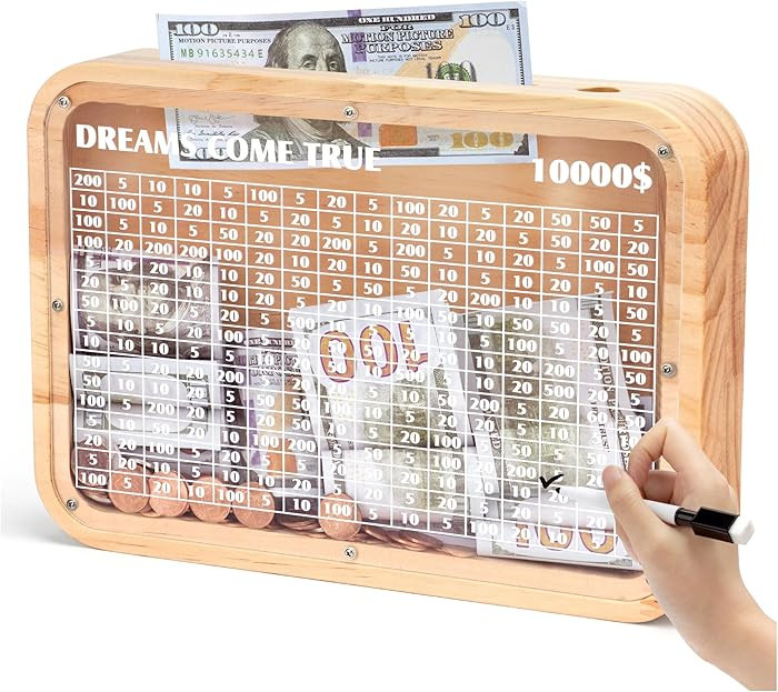 Wooden 10000 Money Saving Challenge Box，10k Cash Vault Piggy Bank for Adults Kids Boys Girls，... | Amazon (US)