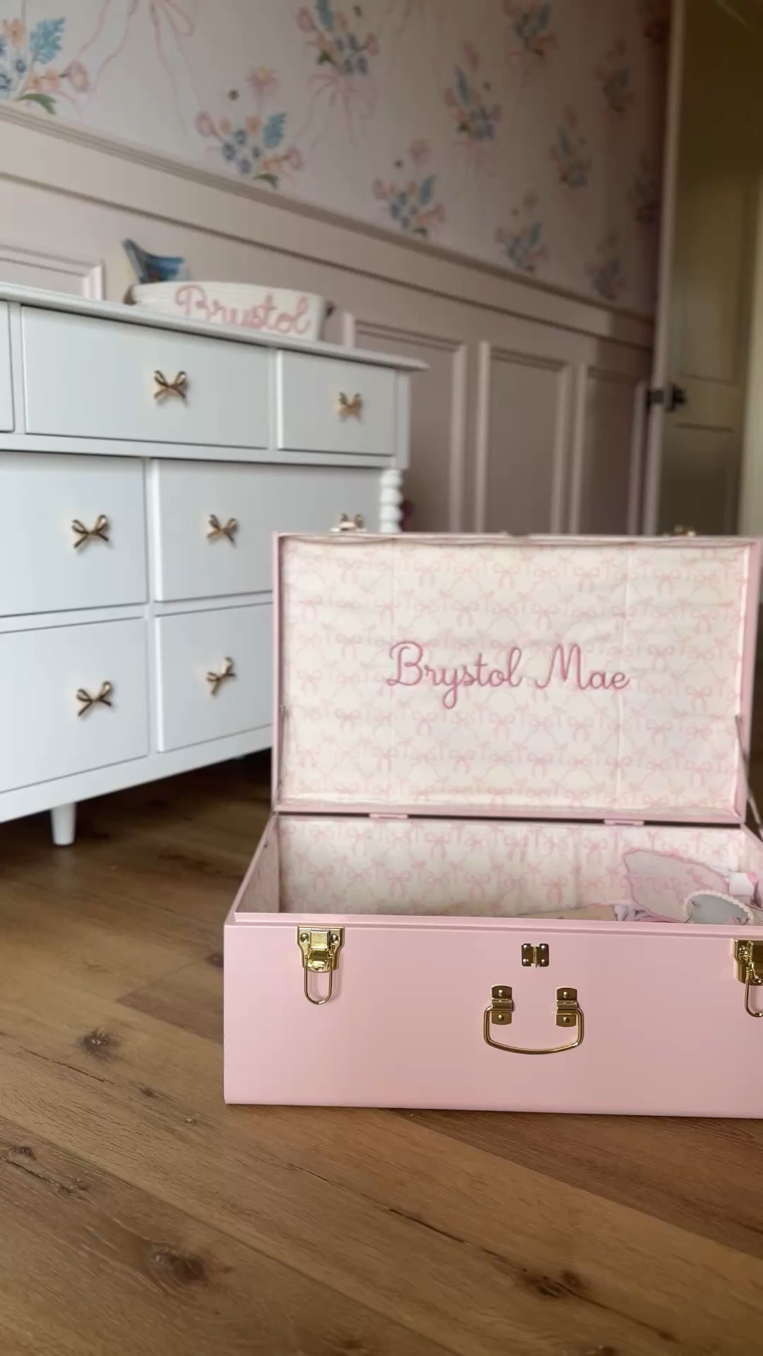 Petite keep trunk | crate and barrel Jenny lind dresser 😍 bow drawer pulls, Easter basket | pottery barn | pottery barn kids |keepsake | toddler girl room | girls room | funky co wallpaper | wallpaper | bow wallpaper | intimate white Sherwin Williams | Cairo oak cortec | crate and barrel kids | doll house | wooden doll house | heirloom piece | storage trunk | home decor | home design | interior design | baby shower gift | baby nursery inspo | nursery | wedding gift | birthday gift | 

#LTKBaby #LTKKids #LTKHome