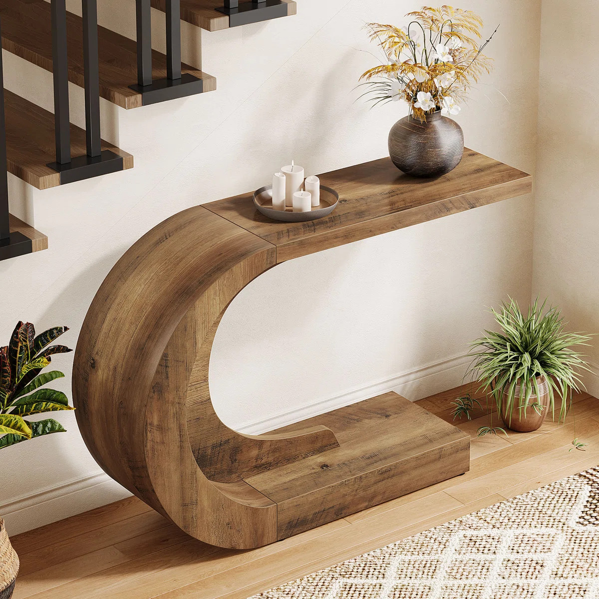 Wolbach 43.3" C-Shaped Console Table, Mid-Century Wood Entryway Table | Wayfair North America