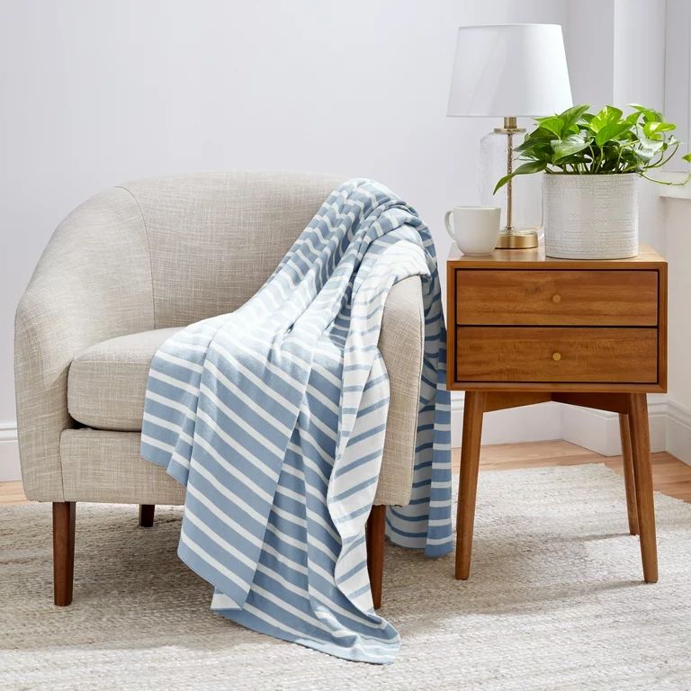 Gap Home Easy Stripe Knit Organic Cotton, 50" x 60", Blue | Walmart (US)