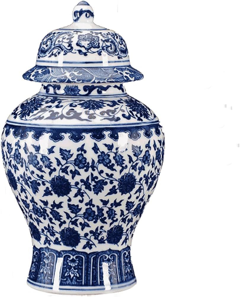 Chinese Decorative Ceramic Ginger Jar Traditional Blue and White Porcelain Temple Jar for Home De... | Amazon (US)