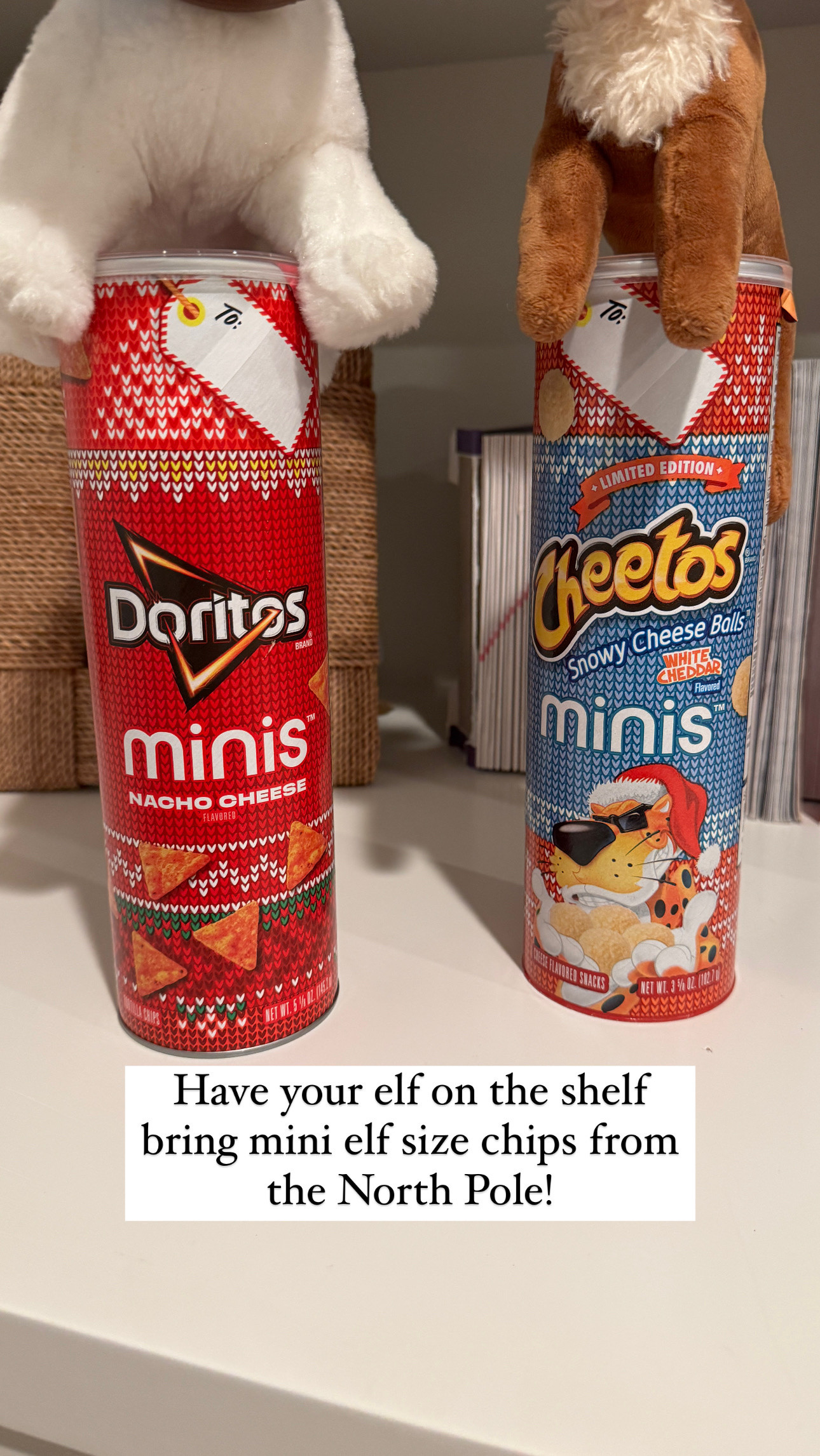 I found these mini Doritos and cheese balls that are perfect gifts for the elves to bring back from the North Pole!

#ElfOnTheShelf #Elf #ElfIdeas  #holidaysnacks

#LTKFindsUnder50 #LTKHome #LTKHoliday