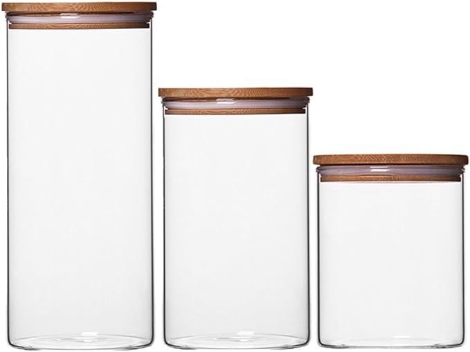Newerlives Air Tight Storage Jar, Glass Storage Tank with a Natural Bamboo Lid, 450 ML, 650 ML, 9... | Amazon (US)