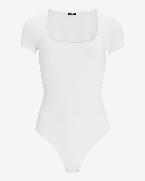 Body Contour Double Layer Ribbed Square Neck Thong Bodysuit | Express