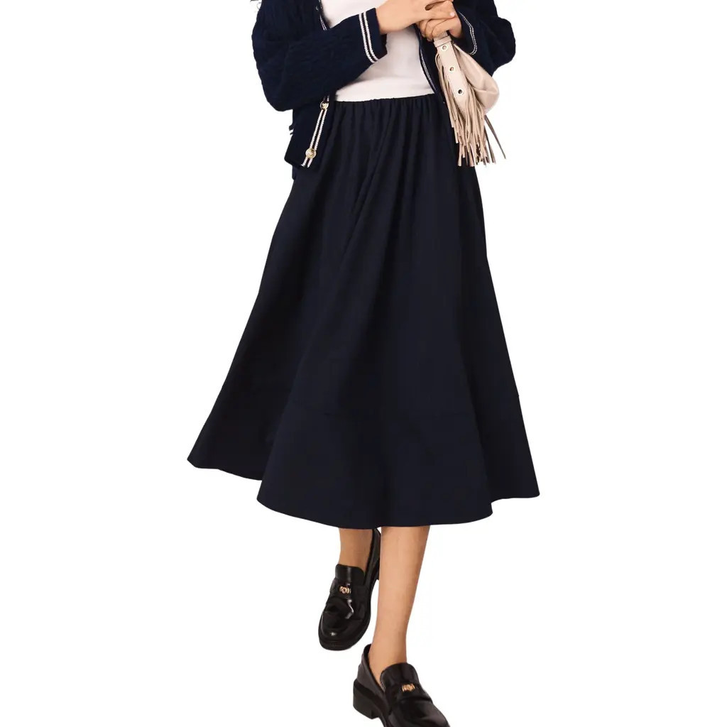 maje Striped tailored midi skirt in Navy at Nordstrom, Size 36 Eu | Nordstrom