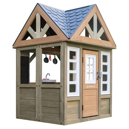 KidKraft Greystone Wooden Outdoor Playhouse with Kitchen and Working Doorbell | Walmart (US)