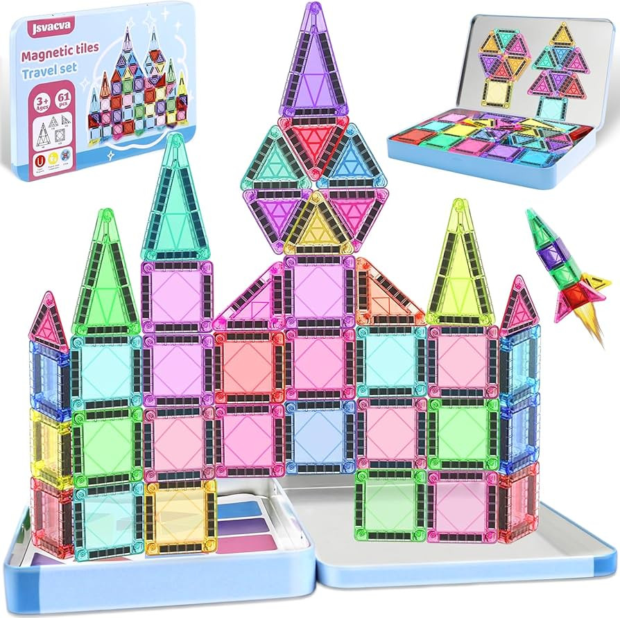 Travel Magnetic Tiles for Kids,61PCS STEM Magnetic Building Blocks Toys,Mini Magnetic Tiles Gift ... | Amazon (CA)