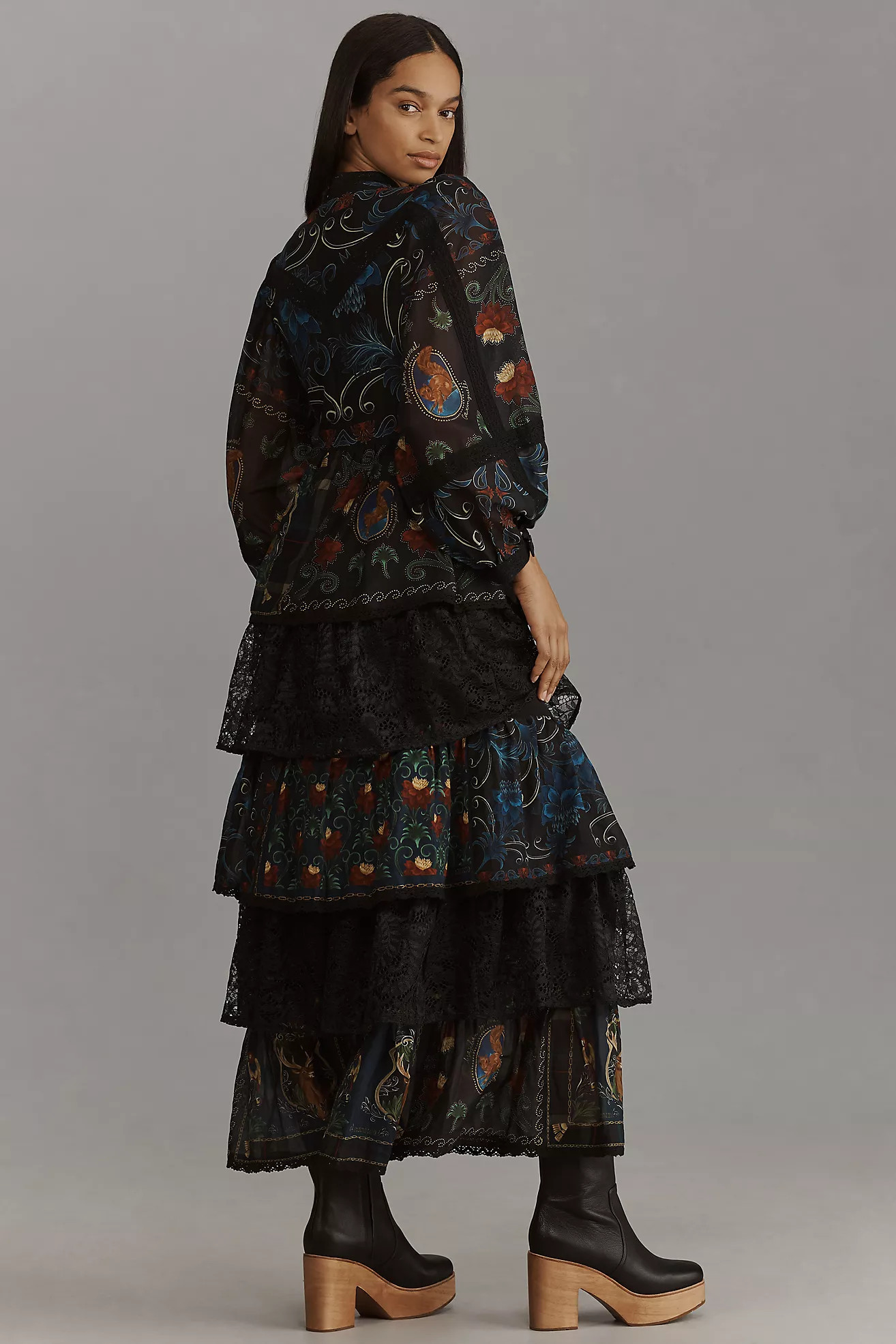 Farm Rio Long-Sleeve Mock-Neck A-Line Maxi Dress | Anthropologie (US)