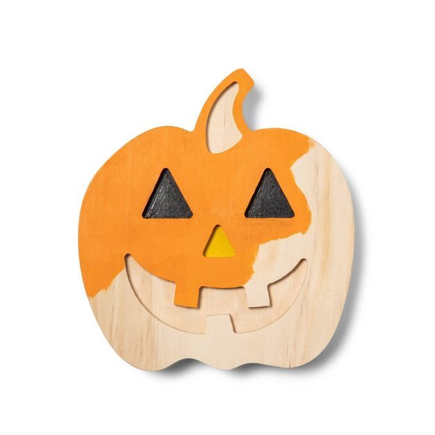 Freestanding Halloween Wood Classic Face Pumpkin - Mondo Llama™ | Target