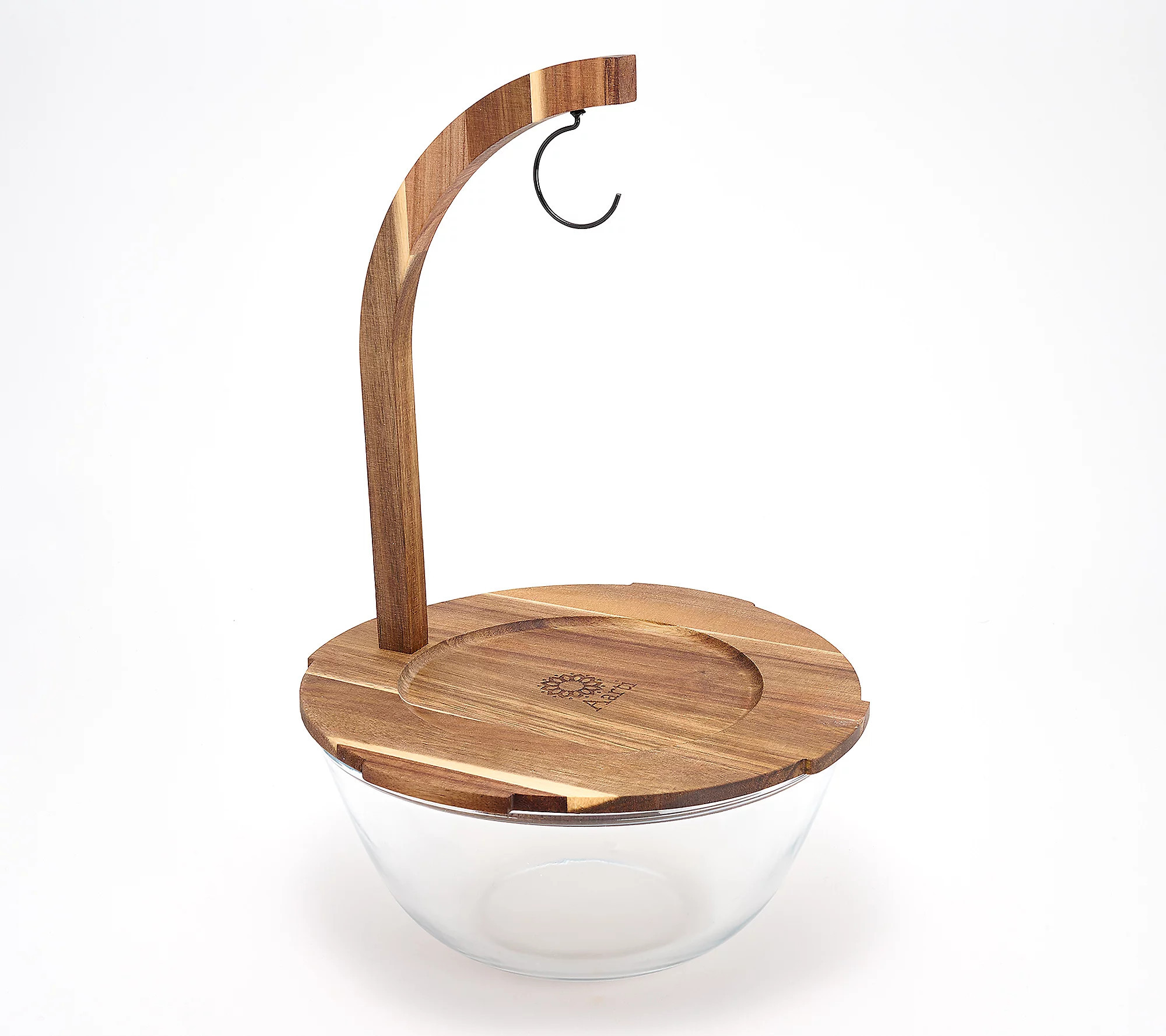 Aarti Sequeira 4-qt Glass Fruit Bowl w/ Banana HangerAcaciaLid | QVC