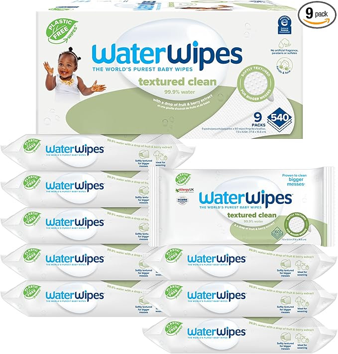 WaterWipes Plastic-Free Textured Clean, Toddler & Baby Wipes, 99.9% Water Based Wipes, Unscented ... | Amazon (US)