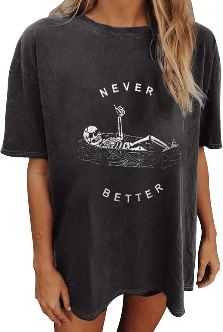 GTEUKTG Summer Y2k Tops for Women, Casual Vintage Skull Short Sleeve T-Shirt, Oversize Loose Crew... | Amazon (US)