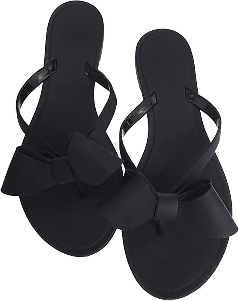Mtzyoa Women Flip-Flops Flat Sandals Jelly Bow Beach Flat Rivets Rain Cute Dressy Summer Sandals | Amazon (US)