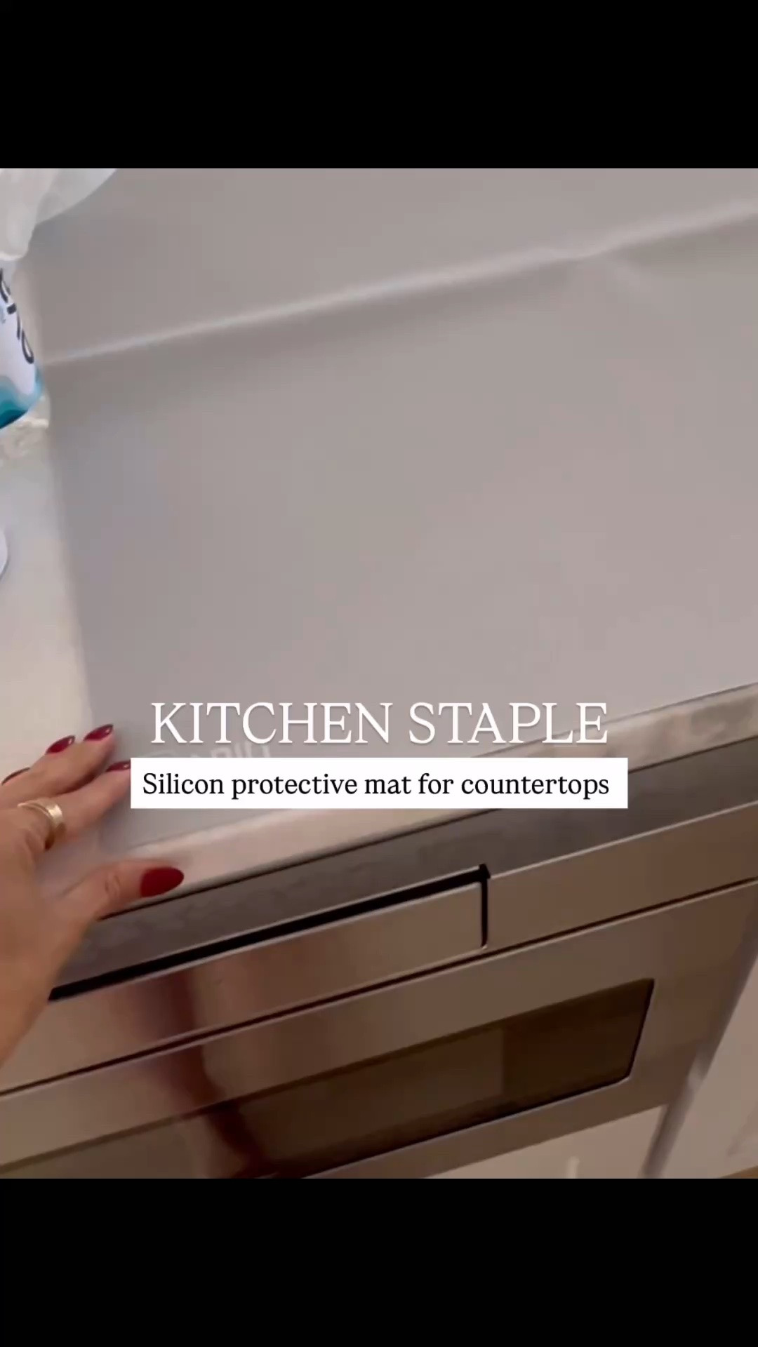 We swear by these large silicon mats in our house. To chop and cook on them to protect counters and then under appliances to protect from heat