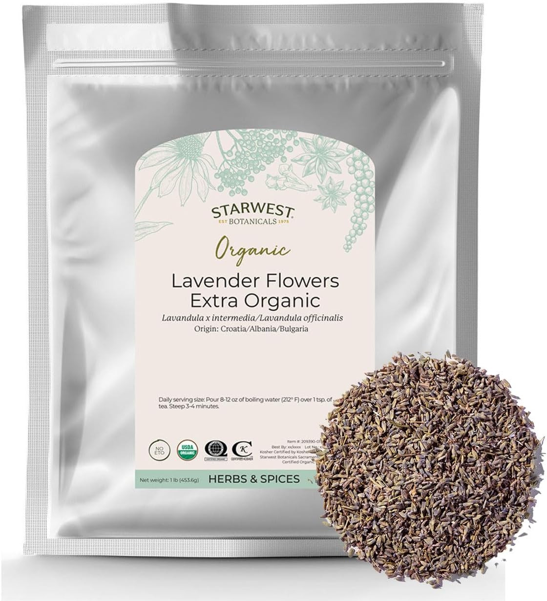 Starwest Botanicals Organic Dried Lavender Flowers Extra Grade, 1 Pound | Amazon (US)