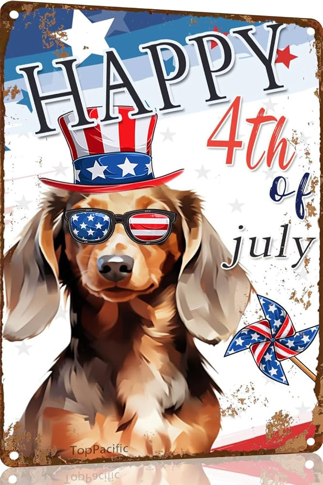 Dachshund Funny Sign Happy 4th of July 12x16 IN Metal Sign Patriotic Tin Sign Independence Day De... | Amazon (US)