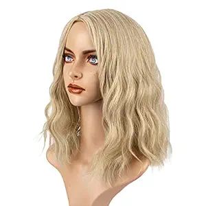 Amazon.com : TUZHU Wavy Wig Short gold Middle Part Wigs Shoulder Length Women's Short Synthetic L... | Amazon (US)