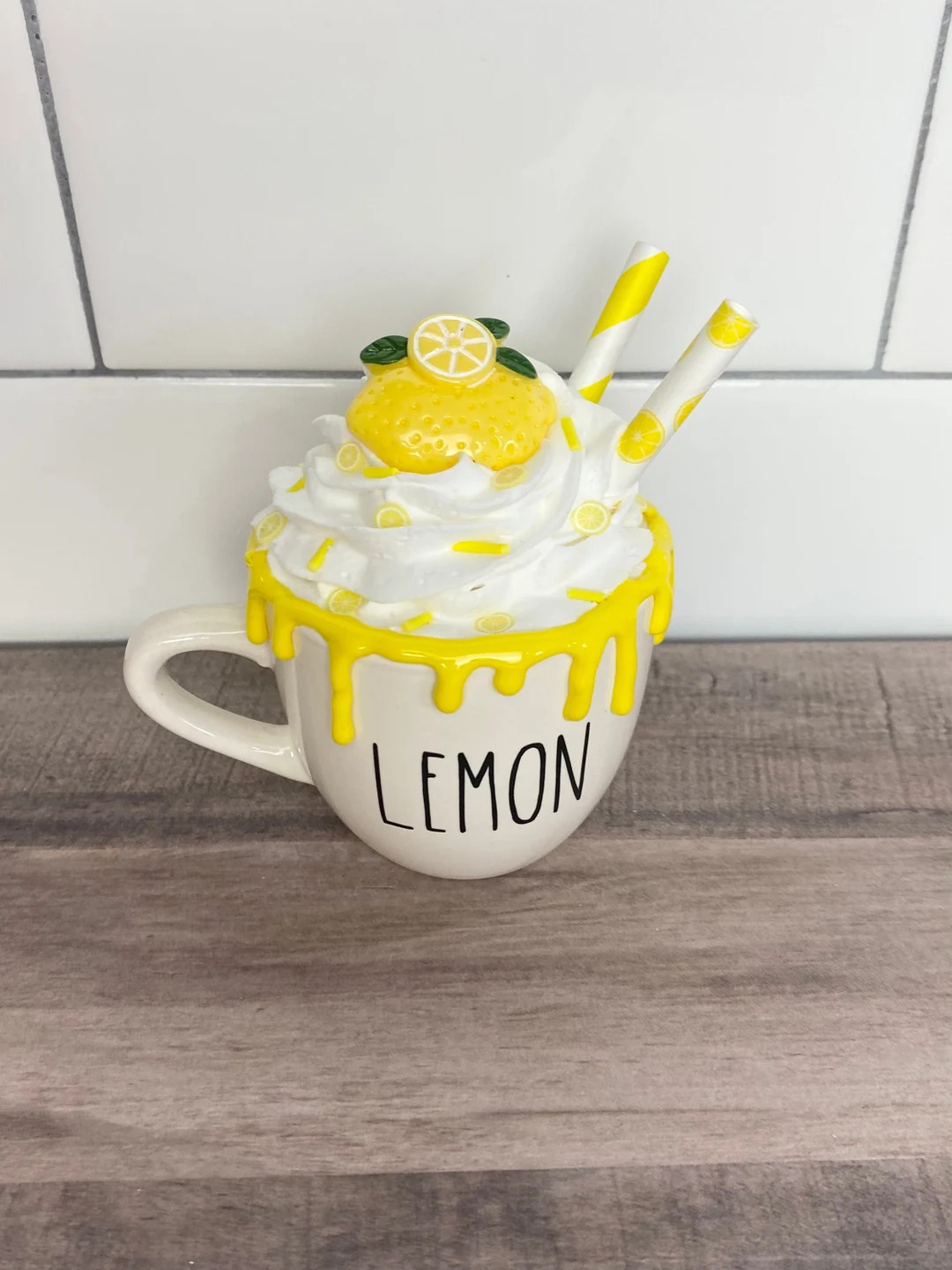 Mini Lemon Mug with Attached Faux Whipped Cream Topper | Mini Lemon Mug for Tiered Tray | Lemon D... | Etsy (US)