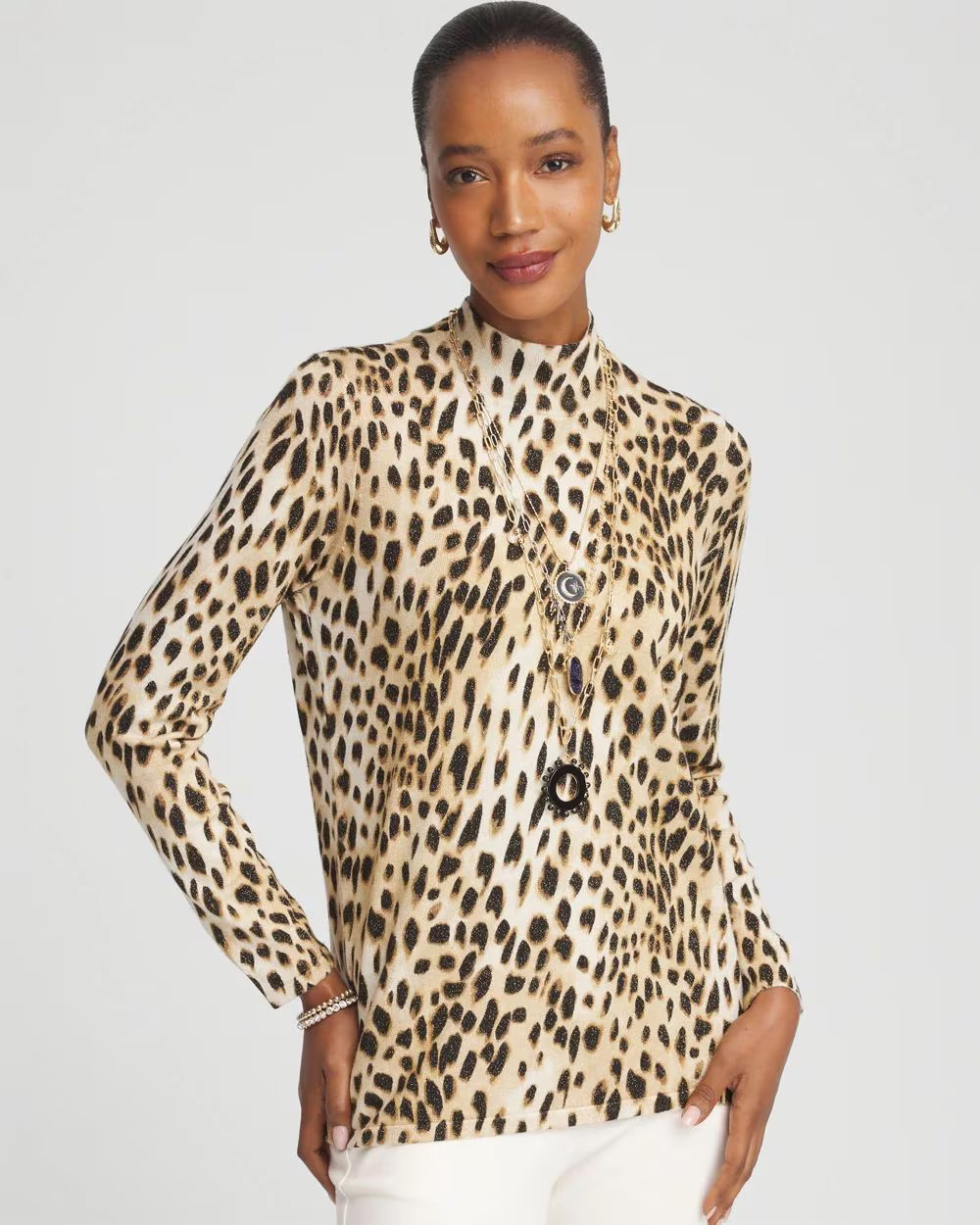 Ella Mockneck Animal-Print Pullover Sweater | Chico's