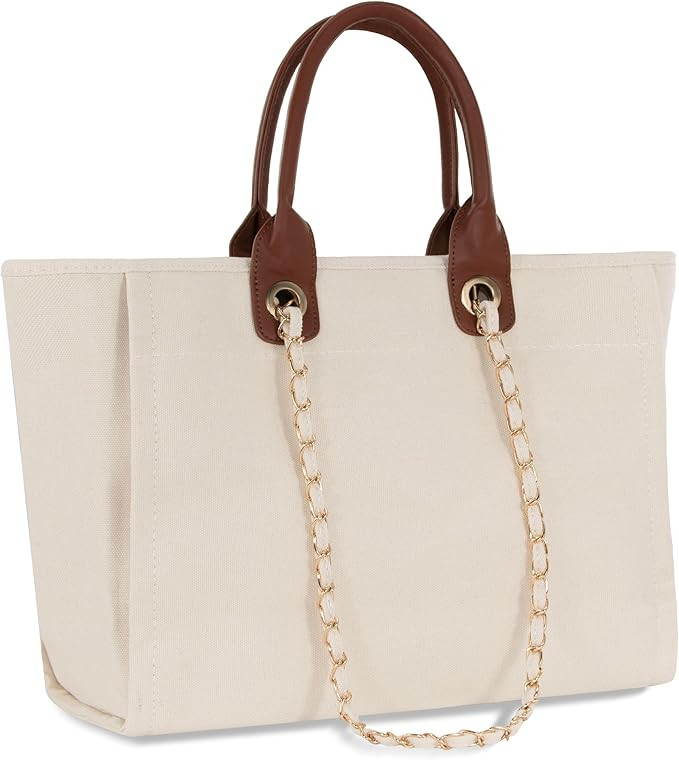 Medium Canvas Tote bag for women Casual Shoulder Work Bag Everything Handbag with Removable Chain... | Amazon (US)