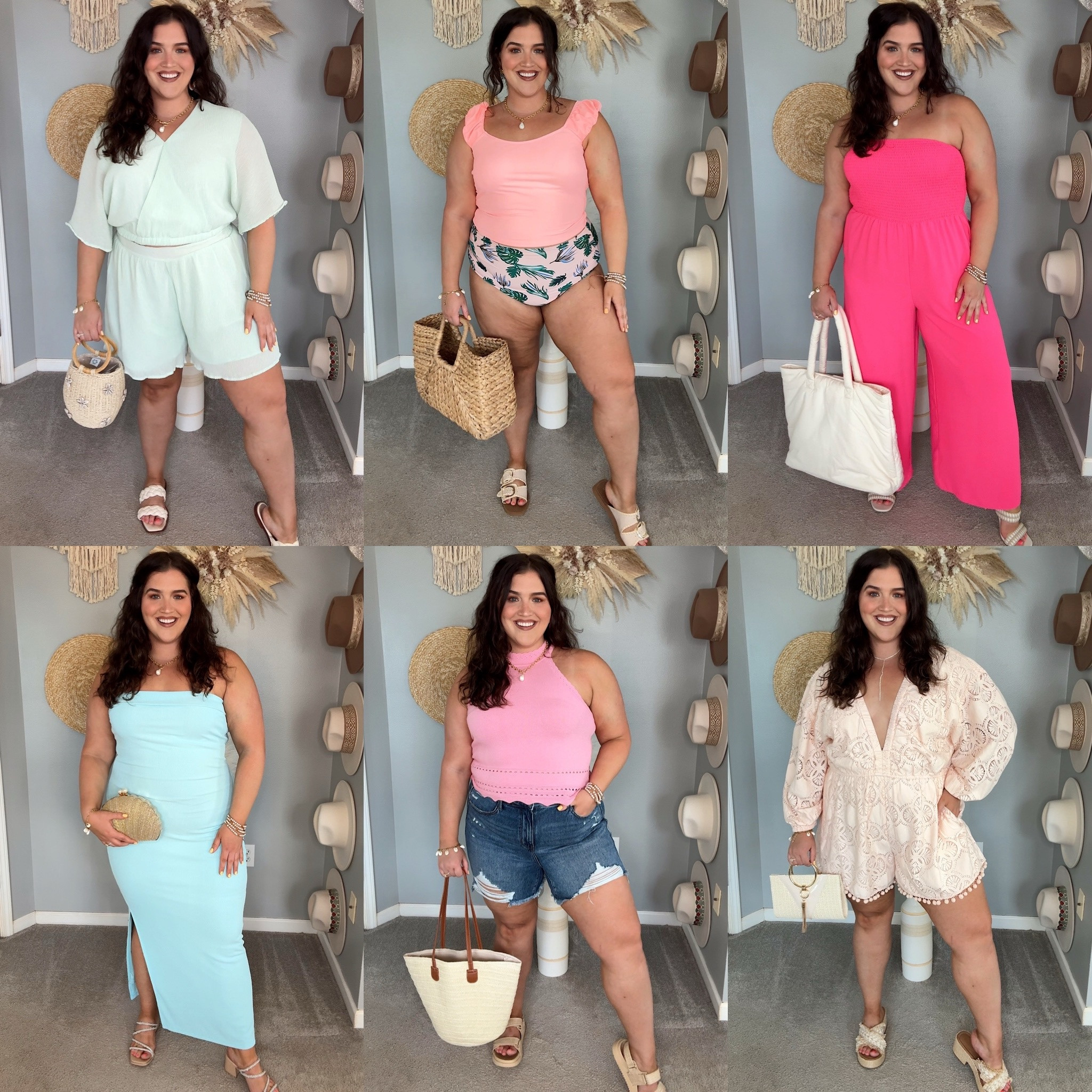 Affordable vacation outfits from Amazon 🌴☀️🌺 Resort wear beach vacay looks 
All size XXL except pink tank top XL + denim shorts 1X 

#LTKStyleTip #LTKMidsize #LTKSummerSales