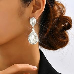 Unicra Silver Rhinestone Teardrop Earrings Crystal Wedding Bridal Dangle Earrings Prom Drop Earri... | Amazon (US)