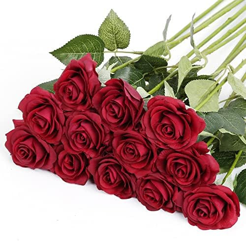 IPOPU Red Roses Artificial Flowers 12pcs Dark Red Roses Bulk Flowers Real Touch Red Fake Roses Fl... | Amazon (US)