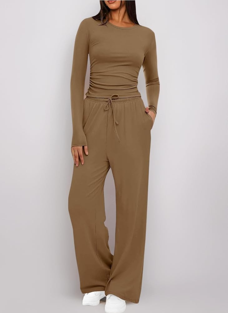 Lounge Wear Sets for Women UK Long Sleeve Shirt with Drawstring Wide Leg Trousers 2 Piece Coord S... | Amazon (UK)
