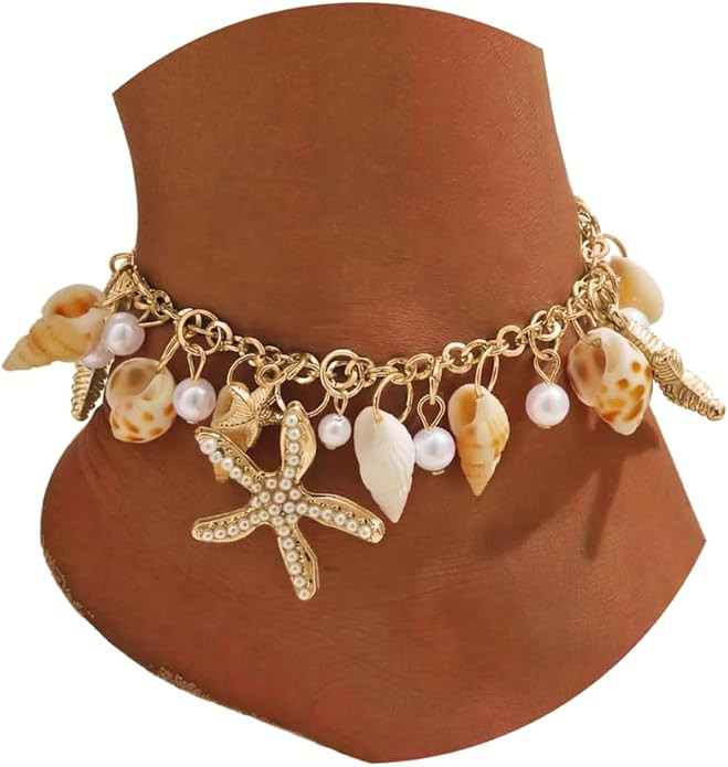 Qceasiy Shell Ankle Bracelets for Women, Boho Beaded Beach Anklet Set | Amazon (US)