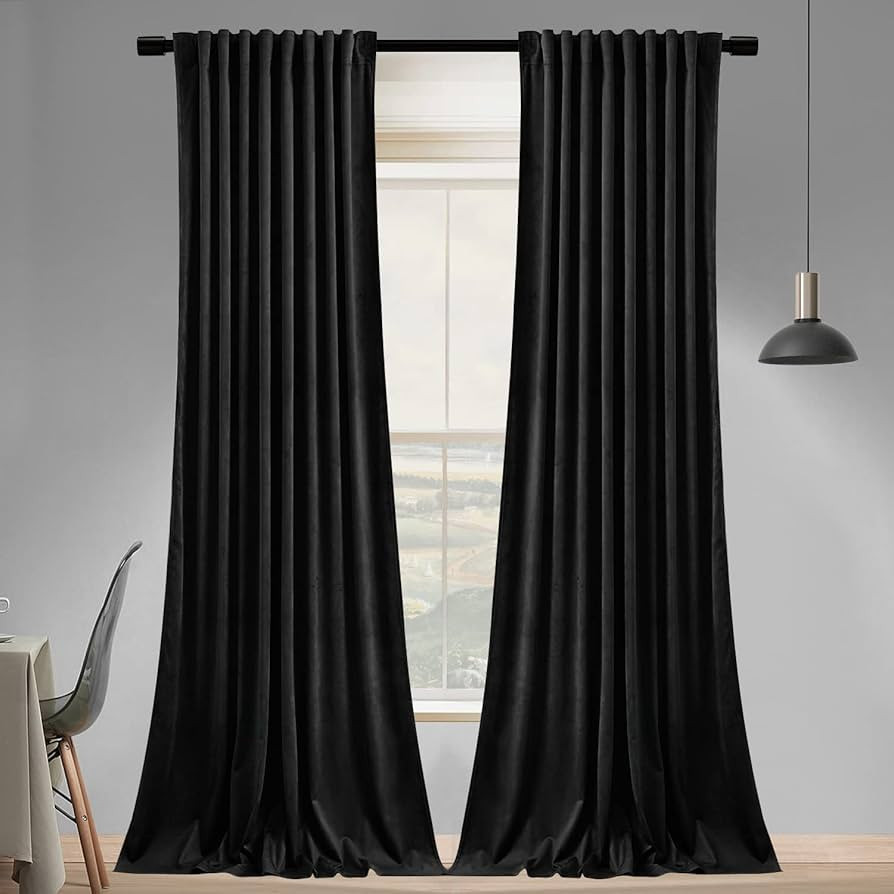 SNITIE Black 108 in Long Velvet Curtains with Back Tab and Rod Pocket Thermal Insulated Soft Priv... | Amazon (US)
