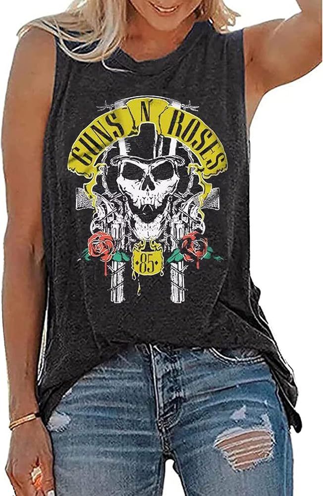 Guns N' Roses Skull Shirt for Women Funny Skeletons Graphic Tee Tshirt Letters Printed Summer Sho... | Amazon (US)