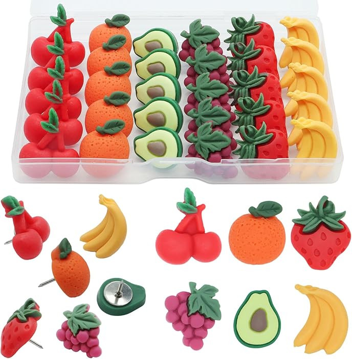 Fruit Theme Decorative Push Pins,30 Pcs Cute Push Pins for Bulletin Board Colorful Fun Push Pin f... | Amazon (US)